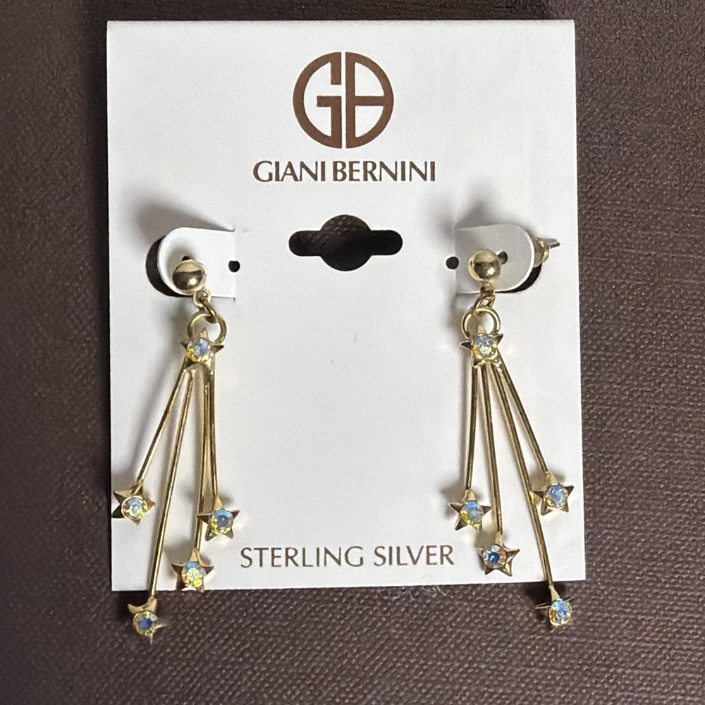 NWT Giani Bernini Sterling Silver Shooting Stars Celestial Gold Overlay Earrings